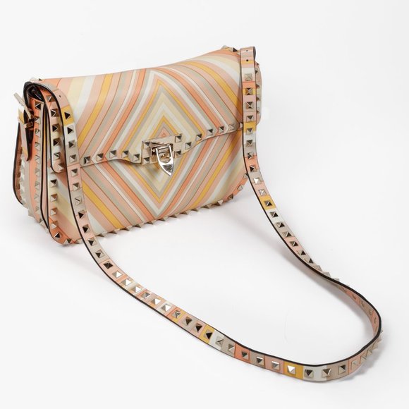 Valentino Garavani Vitello Native Couture 1975 Medium Rockstud Multicolour Flap - Picture 6 of 13